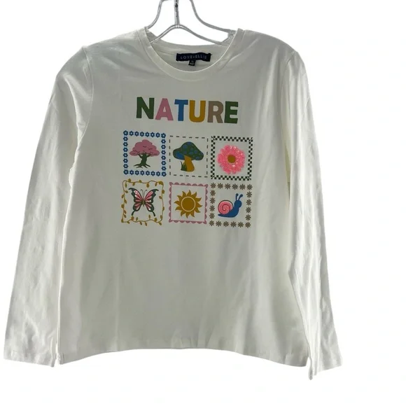 NWOT Love Ellie Graphic Nature Sequin White Long Sleeve XL - Picture 1 of 5